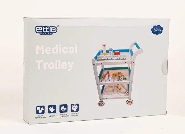 MEDICAL TROLLEY_1 BABIBO Drevený Detský Lekársky Vozík s príslušenstvom 22ks