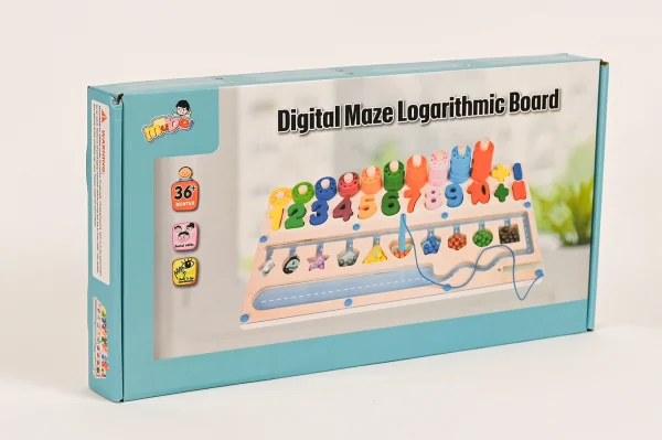 DIGITAL MAZE LOGARITHMIC BOARD_1 Edukačná počítadlo drevené s číslami, krúžkami a tvarmi MONTESSORI