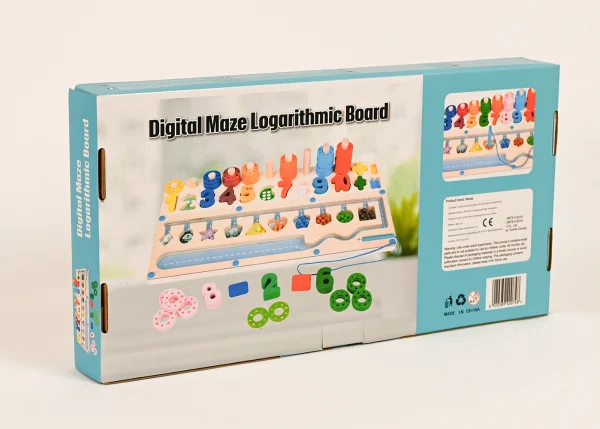 DIGITAL MAZE LOGARITHMIC BOARD_2 Edukačná počítadlo drevené s číslami, krúžkami a tvarmi MONTESSORI