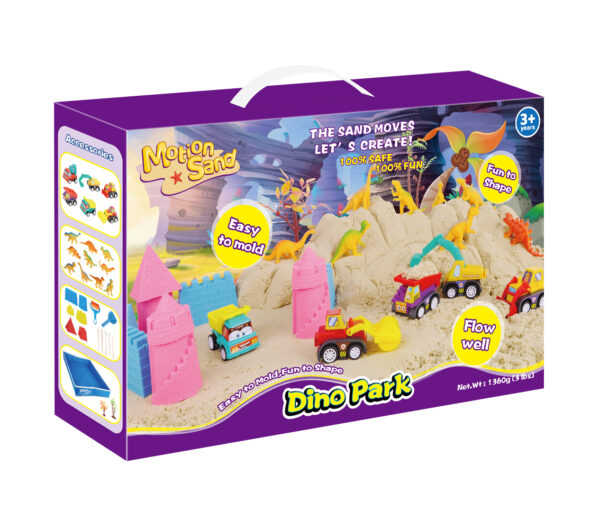 Motion Sand Dinosaur Park – veľká kreatívna sada s kinetickým pieskom (1360 g)